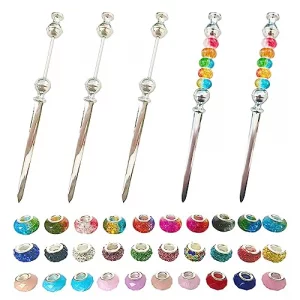 5 Pcs Beaded Letter Opener Envelope Stainless Steel Letter Openers with 30 Assorted Large Hole Beads for DIY Office Supplies Gift (Silver)