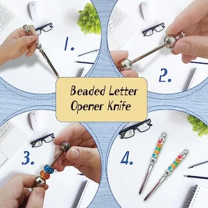 5 Pcs Beaded Letter Opener Envelope Stainless Steel Letter Openers with 30 Assorted Large Hole Beads for DIY Office Supplies Gift (Silver)