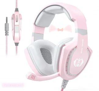 Bocodow Pink Gaming Headset for Girls Women with Microphone, Bass, Stereo Surround Sound Wired Over-Ear Headphones with Mic for PC Mac Computer PS5 X