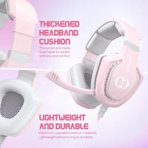 Bocodow Pink Gaming Headset for Girls Women with Microphone, Bass, Stereo Surround Sound Wired Over-Ear Headphones with Mic for PC Mac Computer PS5 X