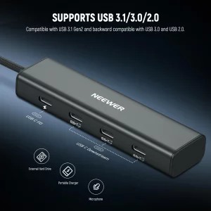 NEEWER USB C Hub Dock with Cold Shoe Adapter, 4 in 1 Multiport Adapter Dongle with 3X USB C Port 3.1 Gen2 & 1x 100W PD, 10Gbps Compatible with iPhone