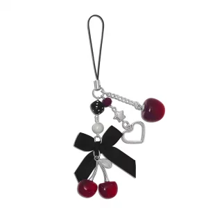 Nalefow Phone Charms Strap Cute Cherry CellPhone Straps Aesthetic Pink Red Black BlueCherry Phone Chain for Camera Keychain Bag Pendant Decor Gift (C