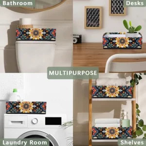 SinSenMa Tribals Floral Small Bathroom Baskets for Toilet,Foldable Toilet Paper Tank Basket Organizer for Towels Storage Decorative Open Storage Bins