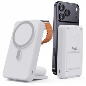 Kysson 3-in-1 Portable Charger, 10000mAh Foldable Power Bank Fast Charging,MagSafe Charger Battery Pack Magnetic,Travel Wireless Charging Station for