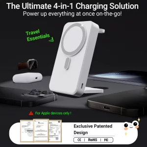 Kysson 3-in-1 Portable Charger, 10000mAh Foldable Power Bank Fast Charging,MagSafe Charger Battery Pack Magnetic,Travel Wireless Charging Station for