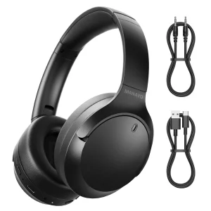 MANAYO Active Noise Cancelling Bluetooth Over Ear Headphones, Foldable and Rotatable Wireless Wired ANC Headphones with Microphone for Cell Phone,Lap