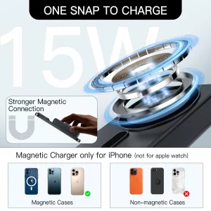 HUOTO 3 in 1 Foldable Magnetic Wireless for iPhone Charging Station,10000mAh Portable Charger Power Bank with Stand for MagSafe Battery Pack for iPho