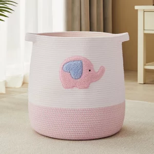 MOJOSCEND 65L Pink Elephant Laundry Basket Hamper for Kids Girls Blanket Basket Blush Pink Baby Nursery Hamper for Girls Room Bedroom Large