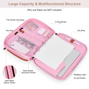Portfolio Organizer Binder- Premium 3-Ring Padfolios for Women & Men, Zipper Closure,ipad Storage Bag, can Hold All Kinds of documents, Card Slot, Pe