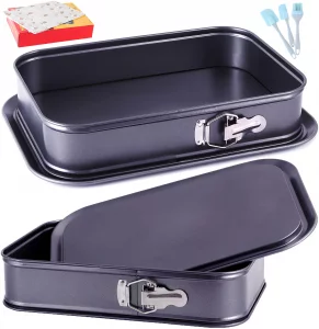 Kenond Large Springform Cake Pan, 14 x 11-Inch Rectangle Cheesecake Pan, Tiramisu Bakeware with 50Pcs Wax Paper, 3Pcs Spatula Set, Non-Stick Baking P