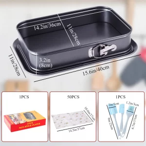 Kenond Large Springform Cake Pan, 14 x 11-Inch Rectangle Cheesecake Pan, Tiramisu Bakeware with 50Pcs Wax Paper, 3Pcs Spatula Set, Non-Stick Baking P
