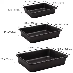 Kazozobi 3-Pack Roasting Pan Set, Nonstick Baking Tray Set, Rectangular Bakeware for Oven, Non-Toxic Coating and Durable Quality (Black)