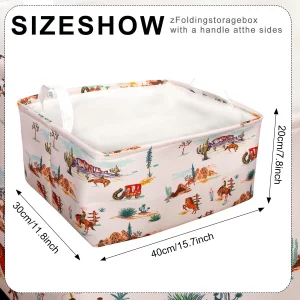 3 Pcs Western Bull Boho Rectangle Storage Basket Collapsible Highland Cow Storage Bin for Nursery Toys Books Waterproof Baskets for Closet Shelves Be