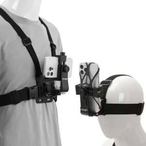 KINGKI Mobile Phone Chest Strap Harness Mount Head Strap Holder Kit for POV/VLOG,Cell Phone Clip Compatible with iPhone,Samsung,GoPro Hero 12, 11,10,
