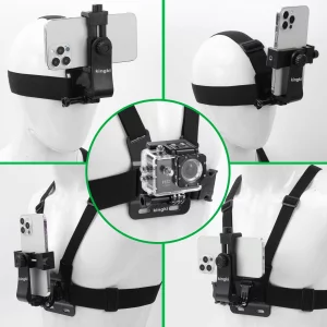 KINGKI Mobile Phone Chest Strap Harness Mount Head Strap Holder Kit for POV/VLOG,Cell Phone Clip Compatible with iPhone,Samsung,GoPro Hero 12, 11,10,