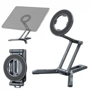 Magnetic iPad Tripod Stand Universal for iPad Pro/Air/Mini & iPhone 15-12 Series | 360 Rotation Portable Tablet Holder with 2-in-1 Desktop & Handhel