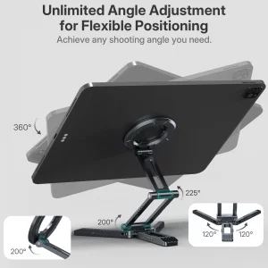 Magnetic iPad Tripod Stand Universal for iPad Pro/Air/Mini & iPhone 15-12 Series | 360 Rotation Portable Tablet Holder with 2-in-1 Desktop & Handhel