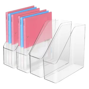 4Pcs Clear Acrylic Magazine File Holder, Plastic Vertical File Folder Storage Magazine Rack Bin, Acrylic Magazine Holder, Desk Document Sorter Organi