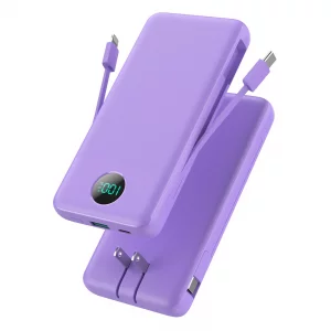 Portable Charger 13800mAh Slim USB C Power Bank with Built in Cables and Wall Plug,LCD Display Lightweight Travel Battery Pack,PD Fast Charging Compa