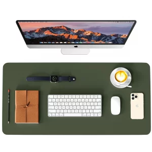WAYBER Leather Desk Pad Protector, Waterproof Mouse Pad, PU Desk Mat, Office Desk Cover, Desk Writing Mat for Office/Home/Work/Cubicle (Green/Gray) 3
