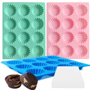 Peanut Butter Cup Molds 36 Cavity Non-stick Silicone Chocolate Candy Molds for Fat Bombs (3 Colors)