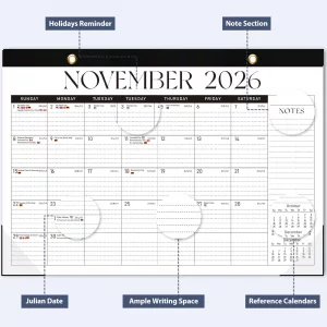Desk Calendar 2025-2026, Runs Until December 2026 - Large Size 17