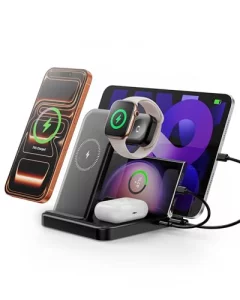 Caxdon Multiple Devices Charging Station, 5-in-1 Charging Station for iPhone 17 Pro Max/Pro/16/15/14/13/12, iPad Pro/Air/Mini, Apple Watch and Airpod