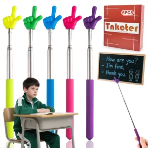 5 Pack Pointer Stick for Classroom?| Pointy Finger Teacher Sticks Extendable Handheld Teacher & Classroom Training Supply(Yellow/HotPink/Blue/Purple/