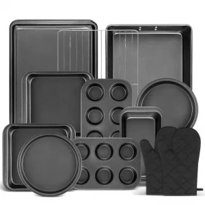 Funnydin 12PCS Nonstick Baking Pans Set - Stackable Bakeware Sets with Wider Grip, Carbon Steel Baking Set Including Cookie Sheets for Baking, Muffin
