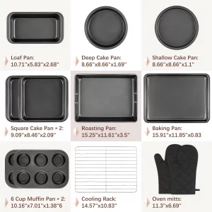 Funnydin 12PCS Nonstick Baking Pans Set - Stackable Bakeware Sets with Wider Grip, Carbon Steel Baking Set Including Cookie Sheets for Baking, Muffin