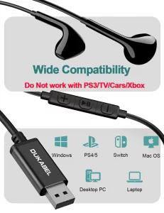 DUKABEL USB Wired Earbuds, USB Headphone with Mic for PC/ PS4/ PS5, 6FT in-Ear Stereo Earphones Headsets with Volume Control for Office Live Broadcas