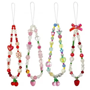 4 Pieces Cute Phone Charms Beaded Phone Strap Aesthetic Y2K CellPhone Keychain Cute Bear Butterfly Heart Cool PhoneCharm for Bag Keychain Airpods Cam
