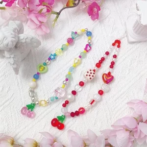 4 Pieces Cute Phone Charms Beaded Phone Strap Aesthetic Y2K CellPhone Keychain Cute Bear Butterfly Heart Cool PhoneCharm for Bag Keychain Airpods Cam