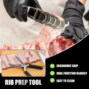 Ribs Membrane Removal Tool Stainless Steel Rib Pro Prep Shrimp Deveining Tool,Kitchen Gadget Ribmem Pro Skinner for BBQ Set Enthusiasts and Grill Mas