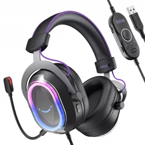 FIFINE Wired USB Gaming Headset: 7.1 Surround Sound - Vibrant Customizable RGB - Game/Chat Balance, Gamer Headphone with Noise Canceling Mic for PC, 