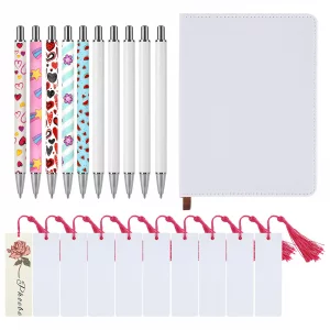 21Pcs Sublimation Notebook and Pen Set,A6 100 Pages Sublimation Blank Journal Notebook with 10Pcs Sublimation Ballpoint Pens and Double-Sided Bookmar
