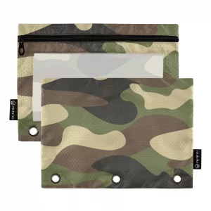 SUABO Military Camo Pencil Pouch for 3 Ring Binder, Pencil Case with Clear Window, 2 Pack