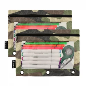SUABO Military Camo Pencil Pouch for 3 Ring Binder, Pencil Case with Clear Window, 2 Pack