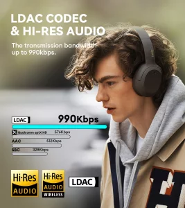 Edifier W820NB Plus Hybrid Active Noise Cancelling Headphones - LDAC Codec - Hi-Res Audio Wireless & Wired - Fast Charge - 49H Playtime - Over Ear Bl