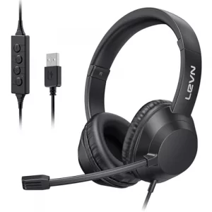 LEVN Headset with Mic, USB Headset with Microphone for PC, Headphones with Mic for Pc with Noise Canceling Microphone for Laptop, USB Headphones for 