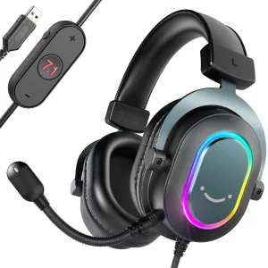 FIFINE Gaming Headset for PC-Wired Headphones with Microphone-7.1 Surround Sound Computer USB Headset for Laptop, Streaming Headphones on PS4/PS5, wi