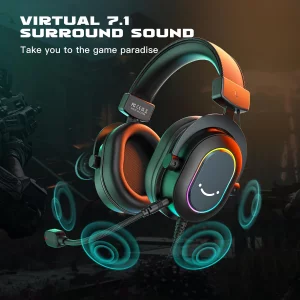 FIFINE Gaming Headset for PC-Wired Headphones with Microphone-7.1 Surround Sound Computer USB Headset for Laptop, Streaming Headphones on PS4/PS5, wi