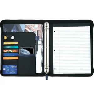 Gorbado Zippered Padfolio Portfolio Binder, Interview Resume Document Organizer. Binder Organizer for Phone & Business Cards. Faux Leather Data Case 