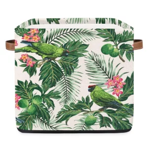 Cube Storage Baskets Tropical Floral Bird Collapsible Storage Bins 13 x 13 x 13 Inch Decorative Fabric Organizing Bins with Handles Cubes for Shelves