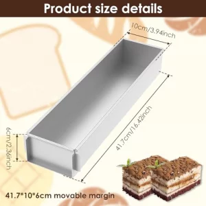 2 Pack Tiramisu Pan Rectangle Cake Mold Food Grade Aluminum, with Removable Frame Tiramisu Rectangle Trays Cake Pan for Tiramisu Cheesecake Mousse