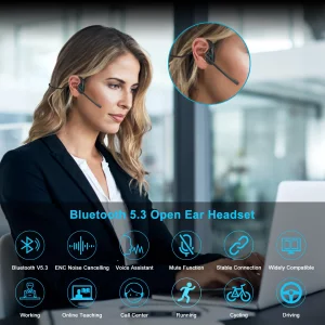iDIGMALL Bluetooth 5.3 Headset with Microphone, Open Ear Headphones w/Noise Cancelling Mic for Phone PC Computer Laptop, Lightweight & Comfortable Wi