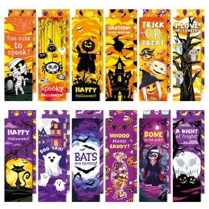 YoeeJob 12 pcs Halloween Theme Bookmarks Bulk for Kids, Cute Pumpkins Skulls Page Marker, Personalized Bookmark for Friend, Classroom Rewards Supplie