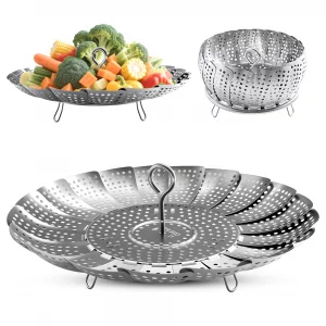 Steamer Basket Stainless Steel Instant Pot Accessories for Food and Vegetable, Zocy Premium Expandable Steam Basket to Fit Various Size Pots Medium (