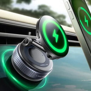 MRGLAS for 15W MagSafe Car Mount Charger, Vacuum Magnetic Wireless Car Charger for iPhone 17 Pro Max Accessories, Suction Cup Phone Mount Charger for