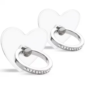 [2 Pack] Transparent Diamond Setting Cell Phone Ring Holder Stand,360 Degree Rotation and 180 Degree Adjustable Finger Ring Kickstand with Polished E